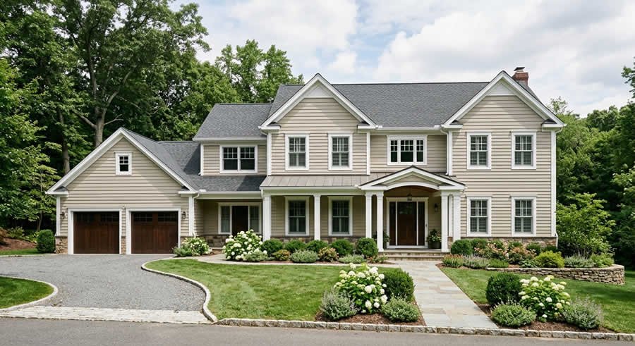 Renovated home exterior with new siding and roofing in Bedminster, NJ